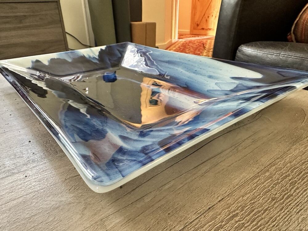 Californian Handblown Blue Glass Serving Tray Art Deco Cobalt Cali Beach Vibes